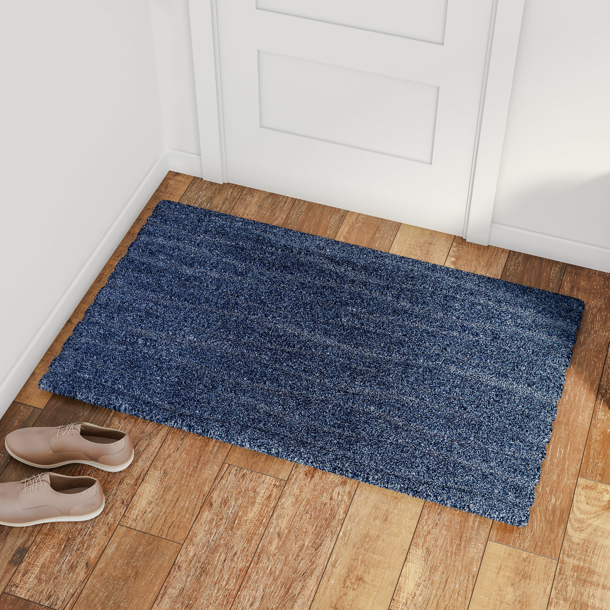 Carson Carrington Holstebro Blue/Gold Wavy Stripe Shag Area Rug
