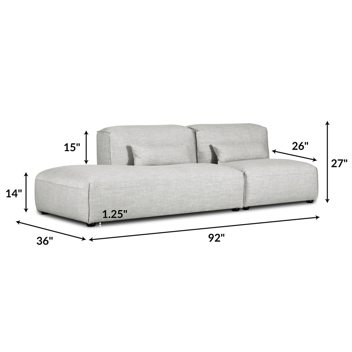 Poly and Bark Infina Left Armless Modular 2 Piece Sofa