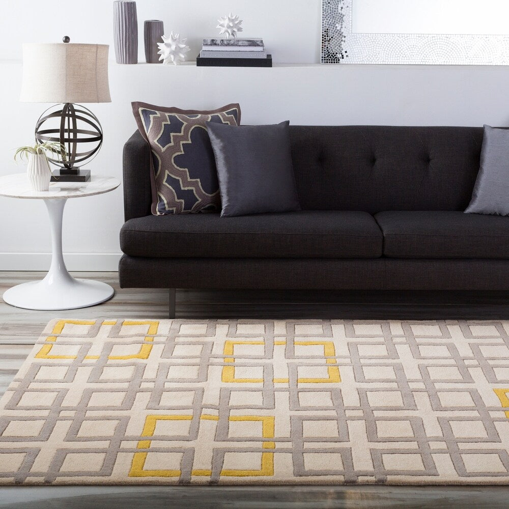 Carson Carrington Kolding Hand-tufted Grey Geometric Squares Wool Area Rug - 8' Round/Surplus