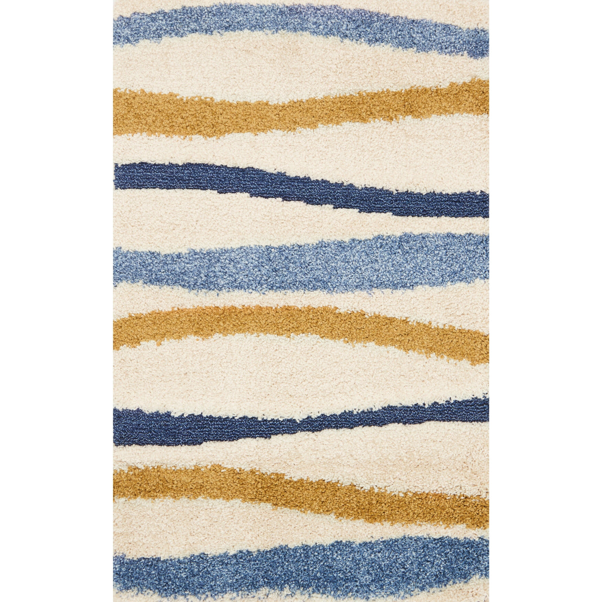 Carson Carrington Holstebro Blue/Gold Wavy Stripe Shag Area Rug