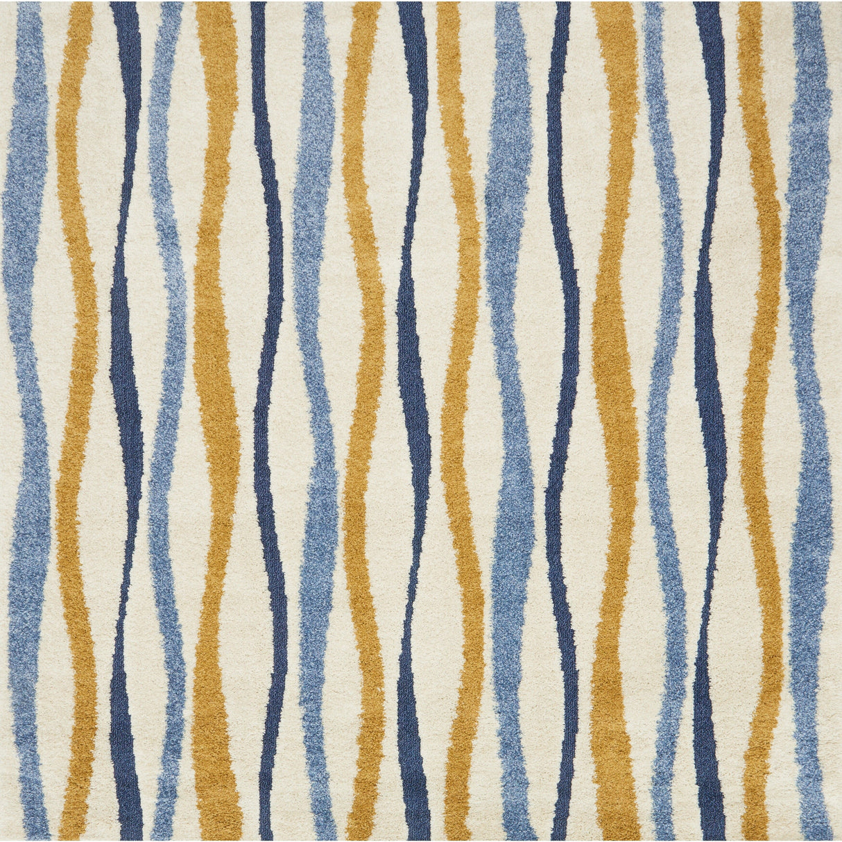 Carson Carrington Holstebro Blue/Gold Wavy Stripe Shag Area Rug