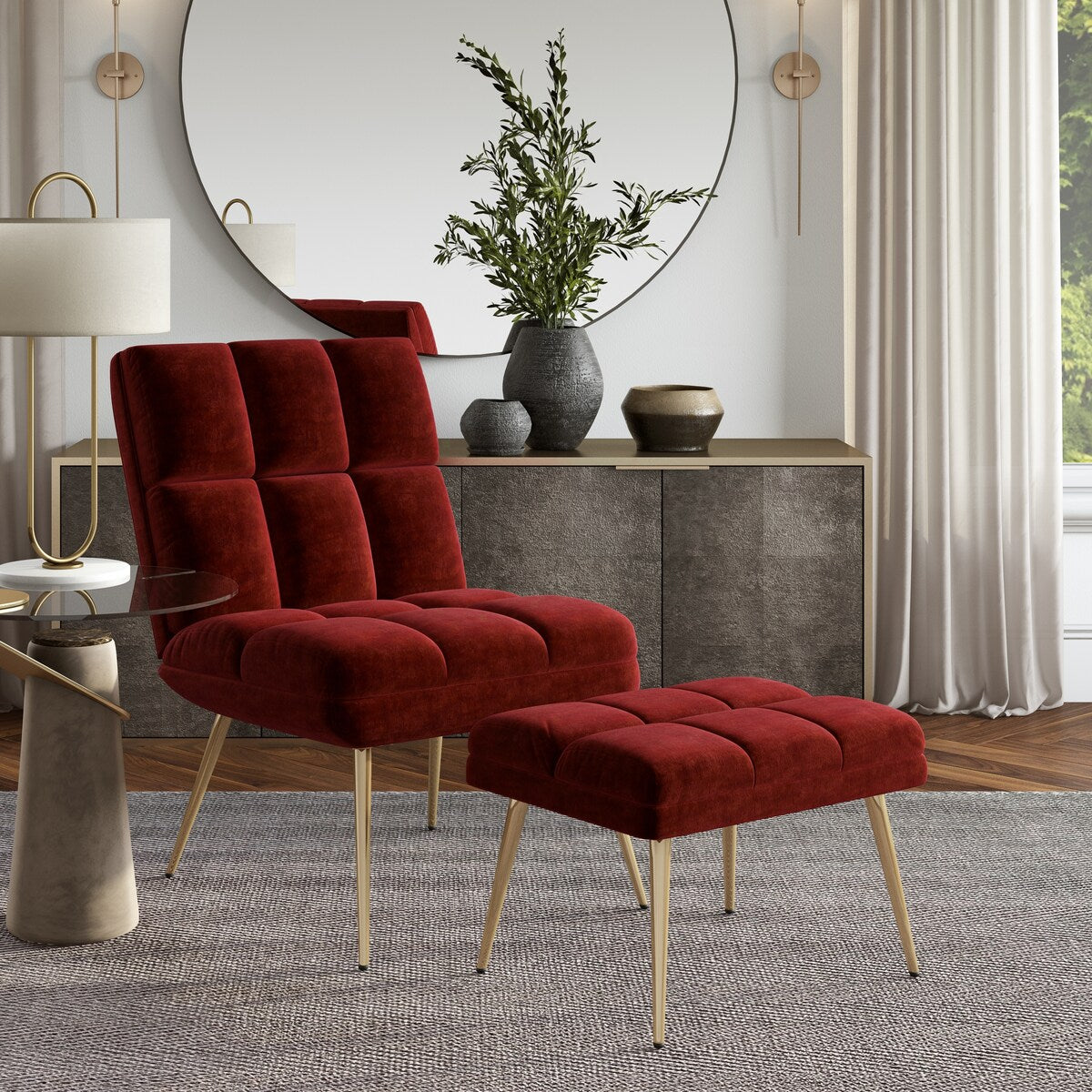 Carson Carrington Pama Velvet Modern Tufted Armless Chair and Ottoman
