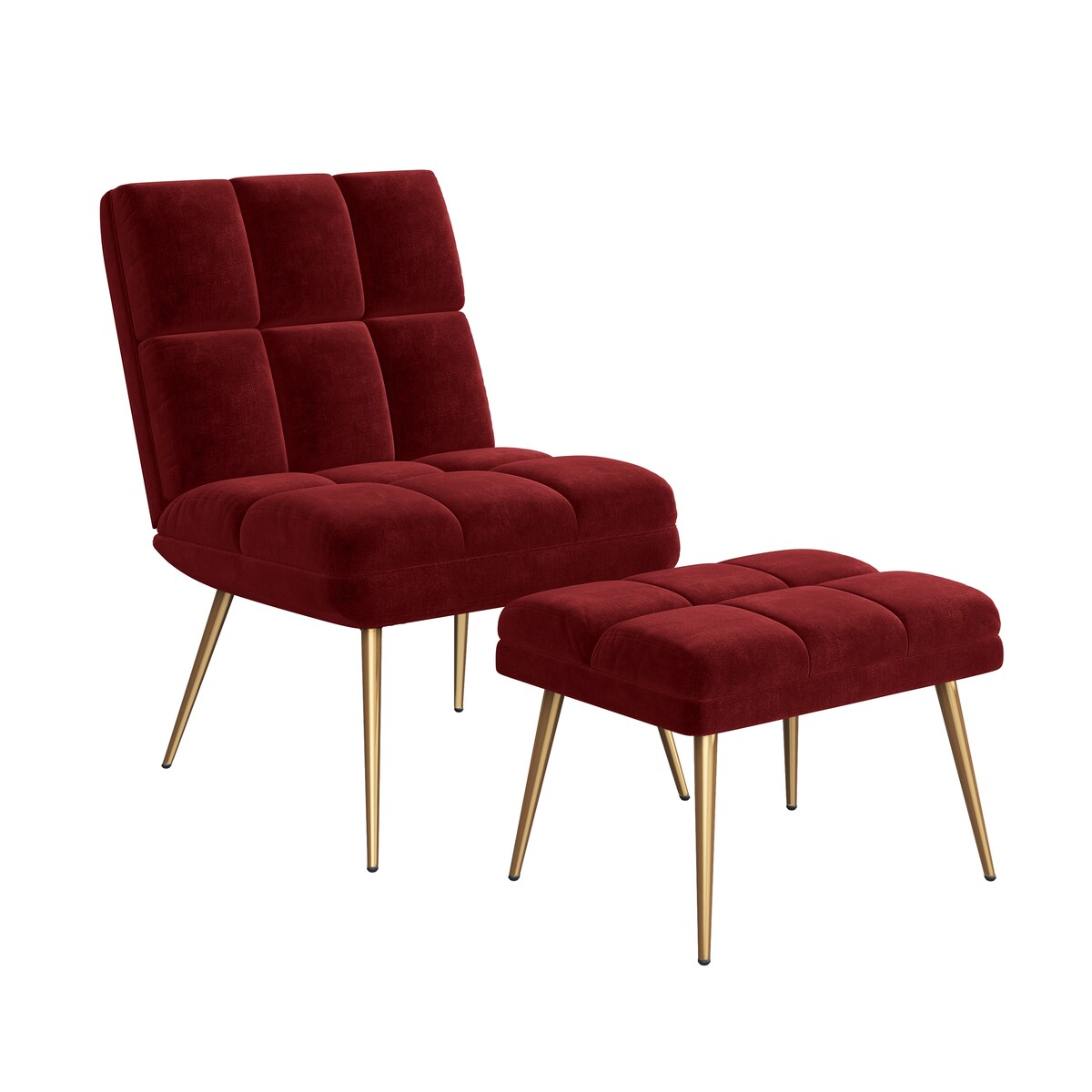 Carson Carrington Pama Velvet Modern Tufted Armless Chair and Ottoman