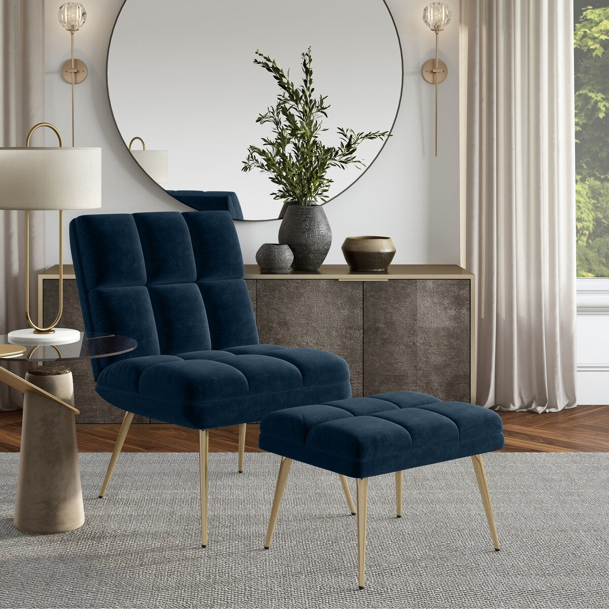Carson Carrington Pama Velvet Modern Tufted Armless Chair and Ottoman