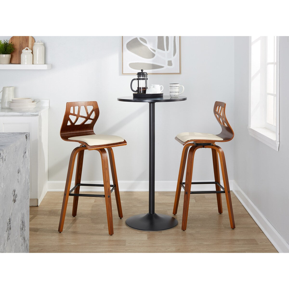 Carson Carrington Sala 30" Fixed-Height Bar Stool with Bent Wood Legs & Square Footrest (Set of 2)