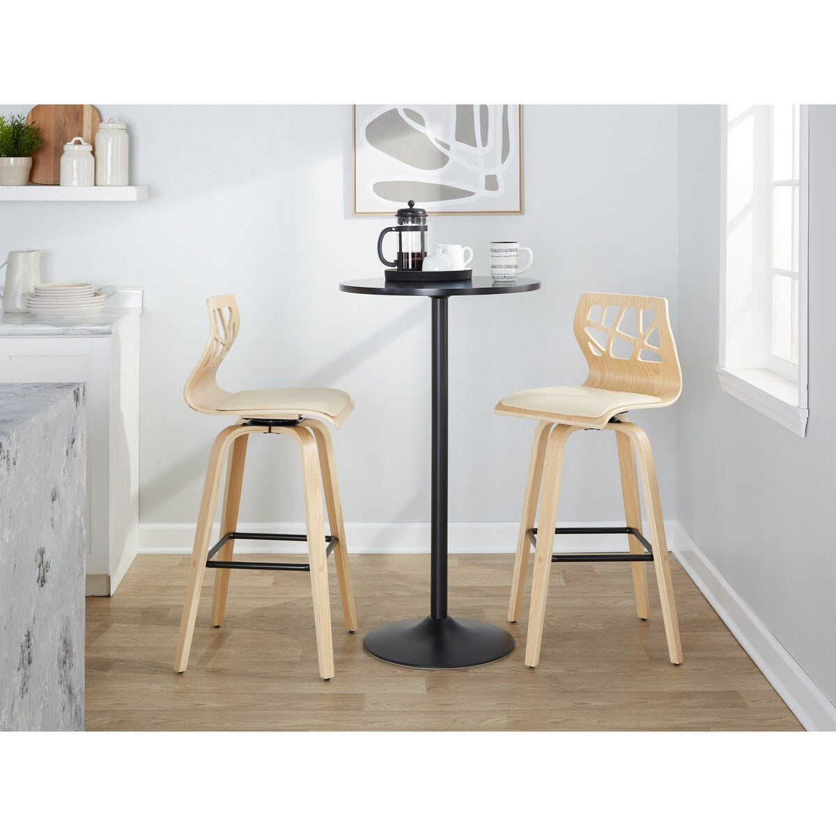 Carson Carrington Sala 30" Fixed-Height Bar Stool with Bent Wood Legs & Square Footrest (Set of 2)