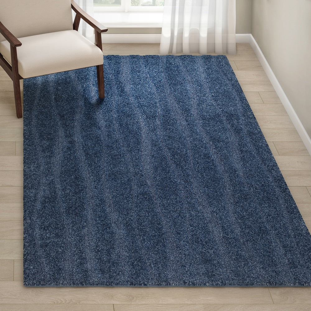 Carson Carrington Holstebro Blue/Gold Wavy Stripe Shag Area Rug