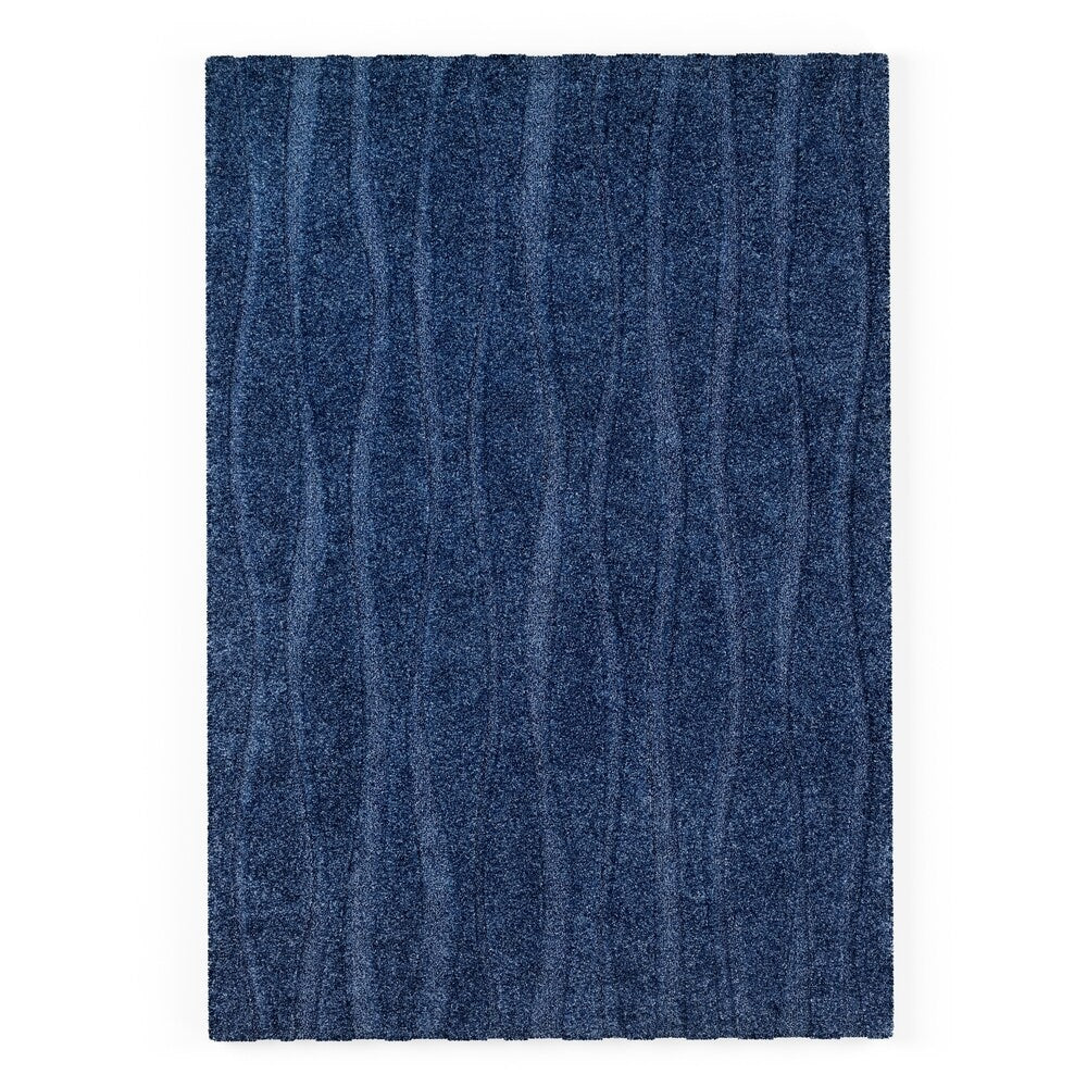 Carson Carrington Holstebro Blue/Gold Wavy Stripe Shag Area Rug