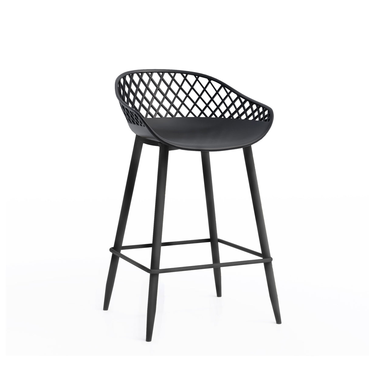 Jamesdar Kurv Mid-Century Modern Low-Back Counter Stool, Set of 2, Indoor/Outdoor - Set of 2