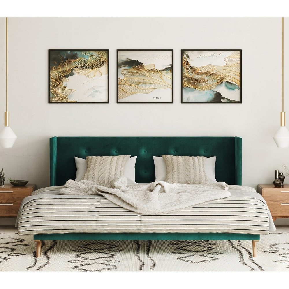 Carson Carrington Uddesbo Modern Green Fabric & Walnut Bed