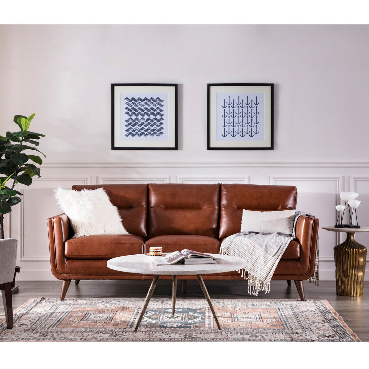 Carson Carrington Varmlandsbro Brown Leather Sofa - 84"Wx37"Dx35"H