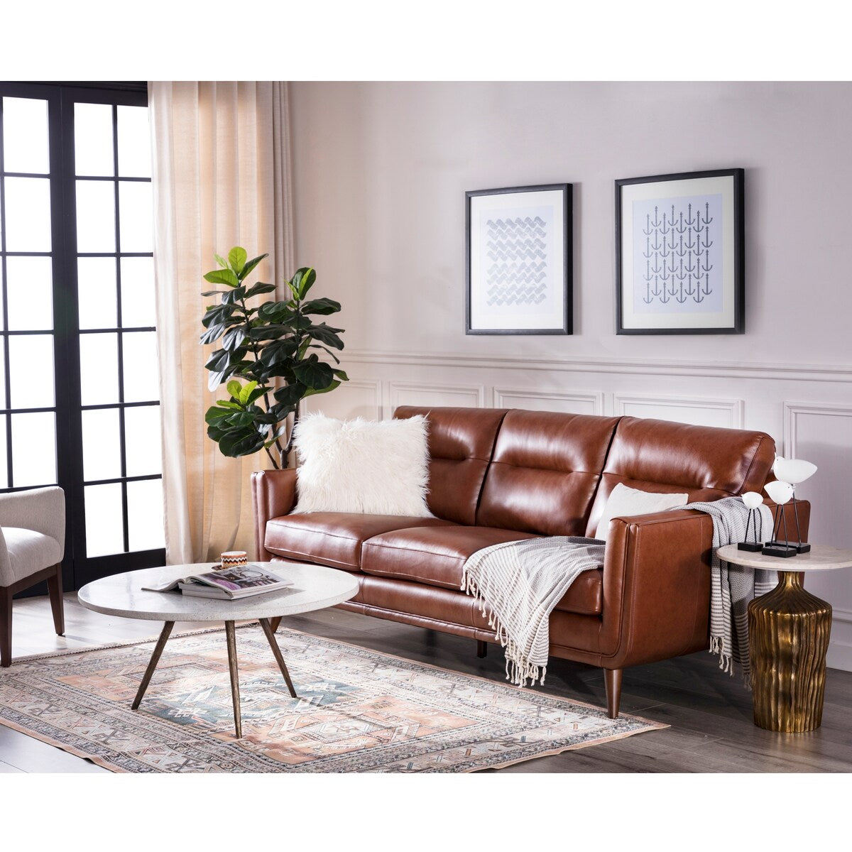 Carson Carrington Varmlandsbro Brown Leather Sofa - 84"Wx37"Dx35"H