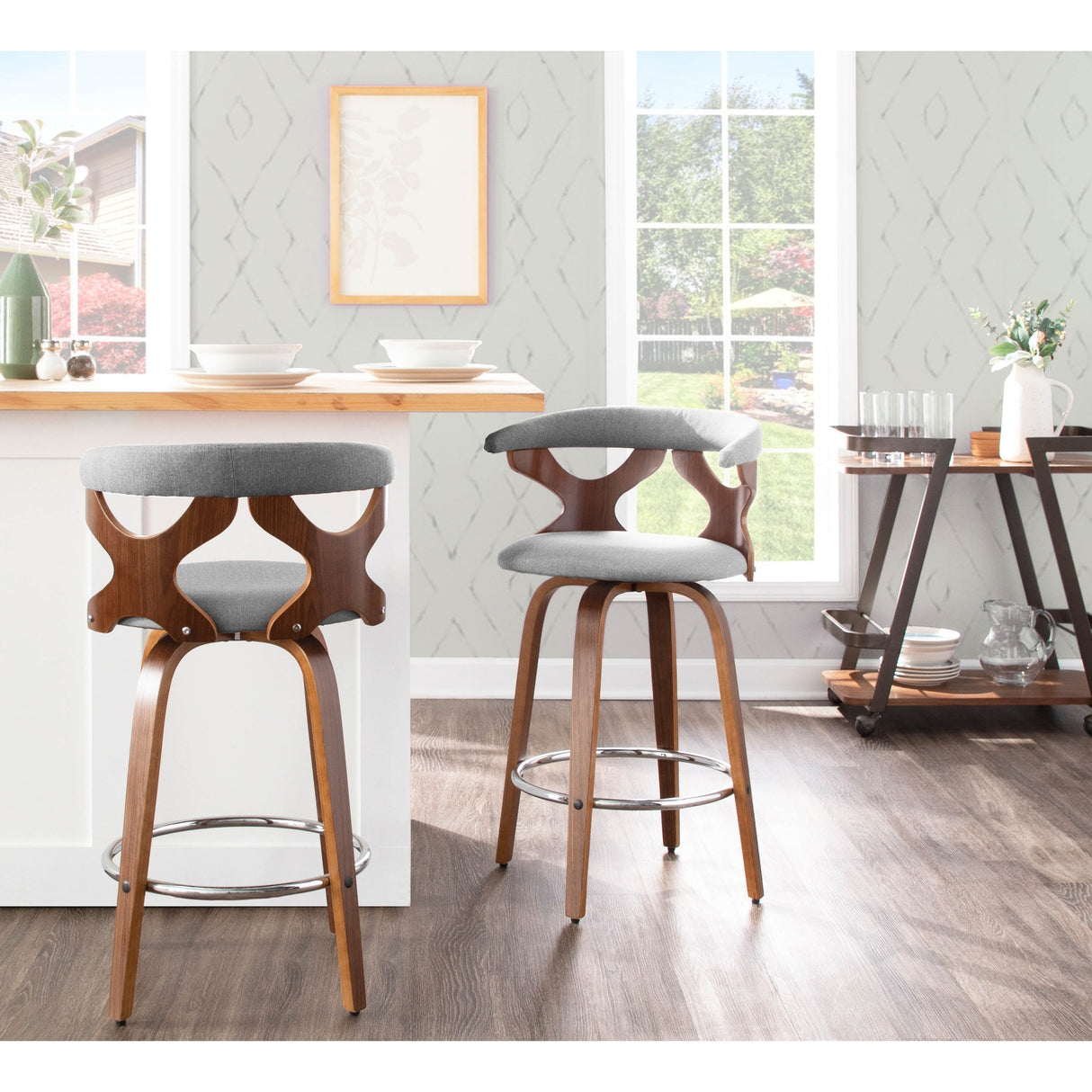 Carson Carrington Viby Fixed-Height Counter Stool with Bent Wood Legs & Round Footrest (Set of 2)