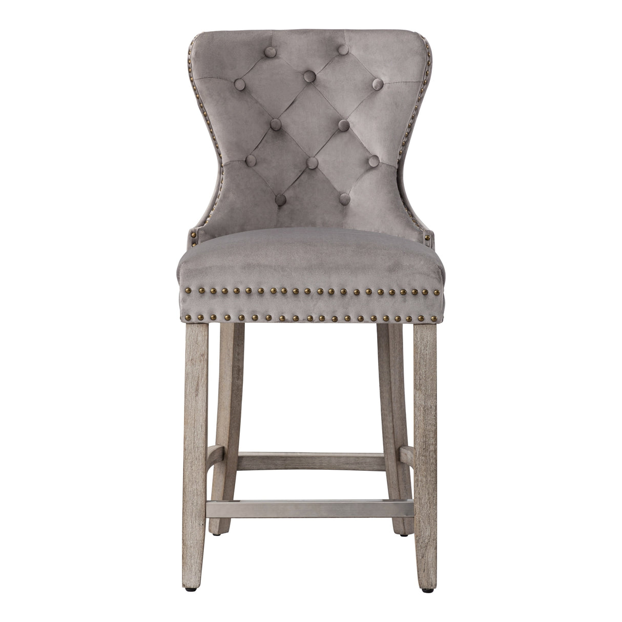 Carter 24" Wingback Tufted Nailhead Counter Stool (Set of 2), Antique Grey Legs
