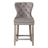 Carter 24" Wingback Tufted Nailhead Counter Stool (Set of 2), Antique Grey Legs