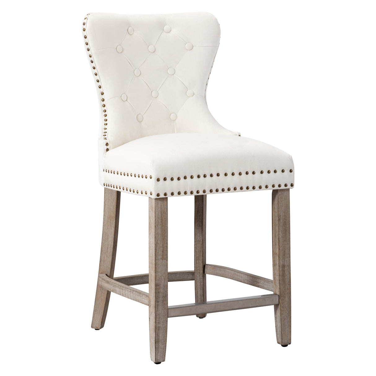Carter 24" Wingback Tufted Nailhead Counter Stool (Set of 2), Antique Grey Legs