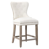 Carter 24" Wingback Tufted Nailhead Counter Stool (Set of 2), Antique Grey Legs