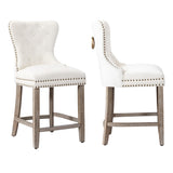 Carter 24" Wingback Tufted Nailhead Counter Stool (Set of 2), Antique Grey Legs