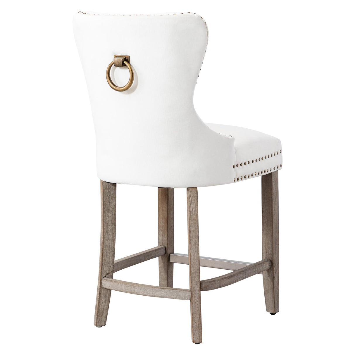 Carter 24" Wingback Tufted Nailhead Counter Stool (Set of 2), Antique Grey Legs