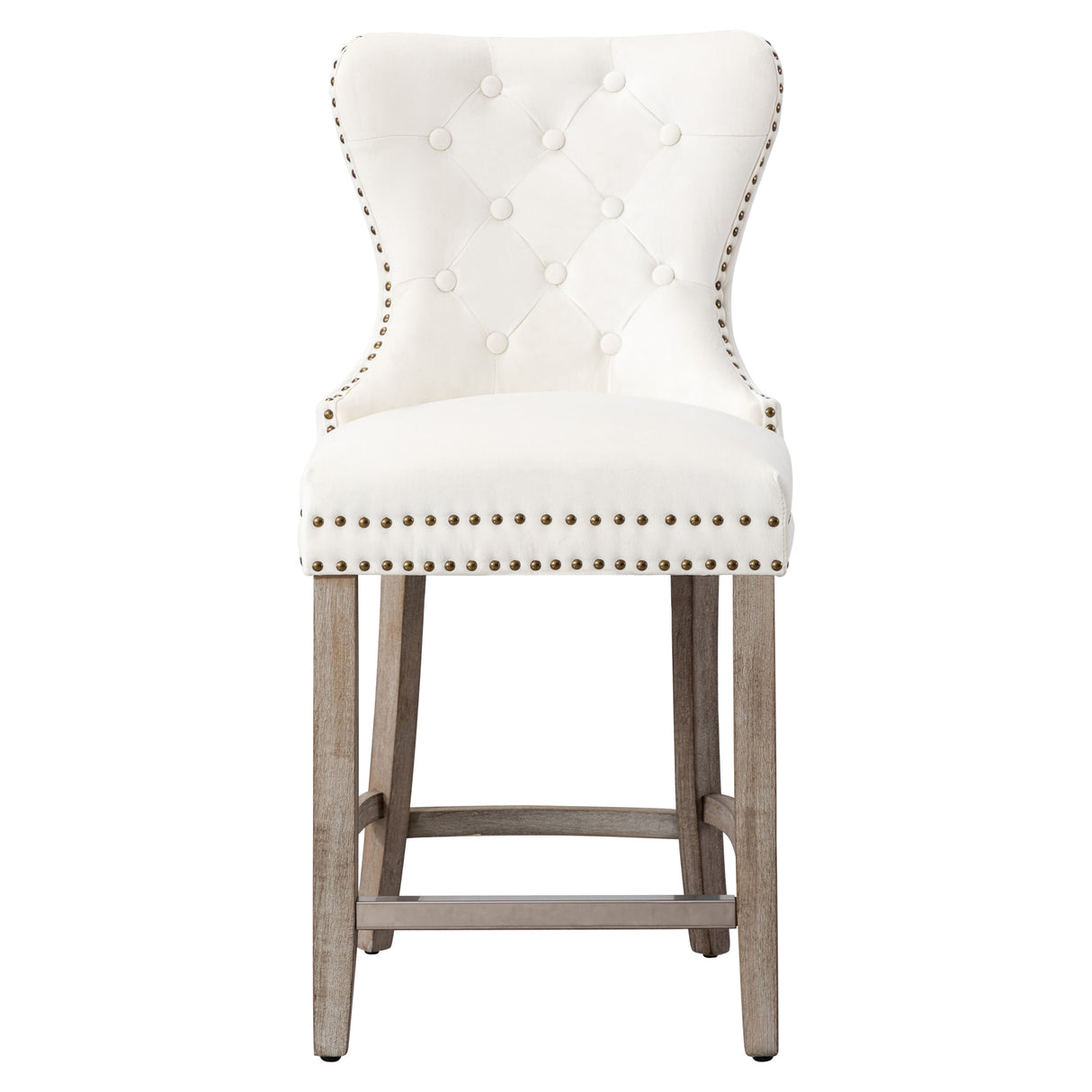 Carter 24" Wingback Tufted Nailhead Counter Stool (Set of 2), Antique Grey Legs