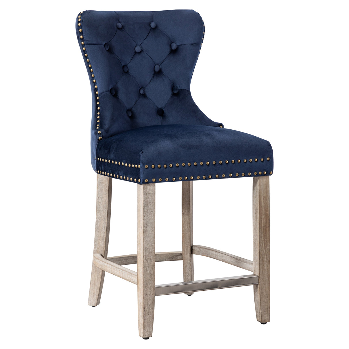 Carter 24" Wingback Tufted Nailhead Counter Stool (Set of 2), Antique Grey Legs