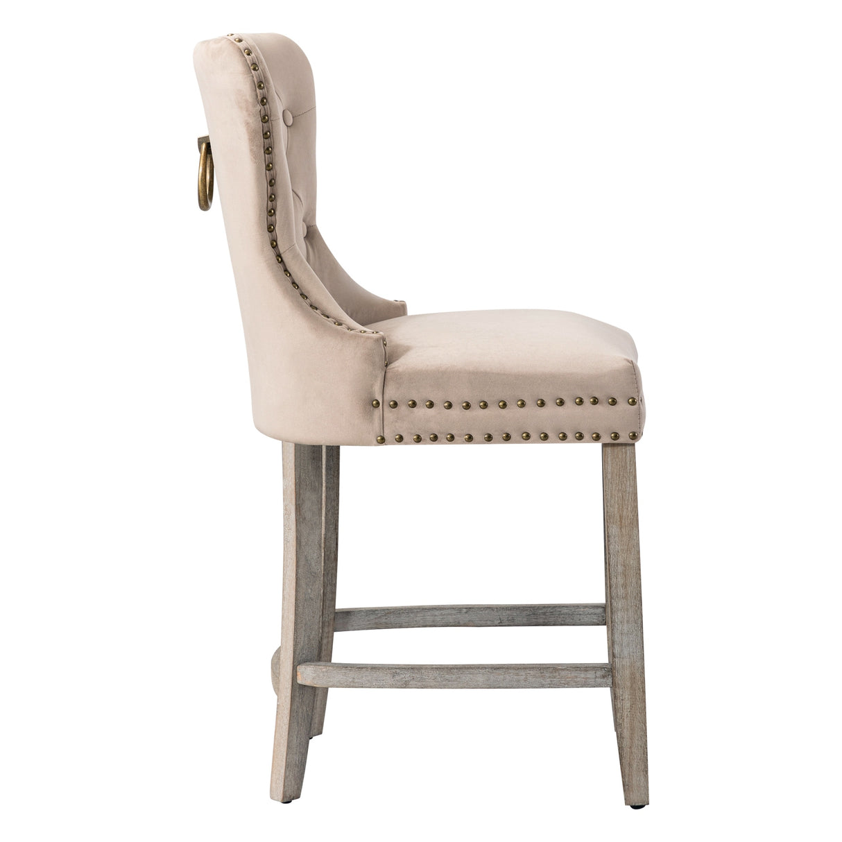 Carter 24" Wingback Tufted Nailhead Counter Stool (Set of 2), Antique Grey Legs