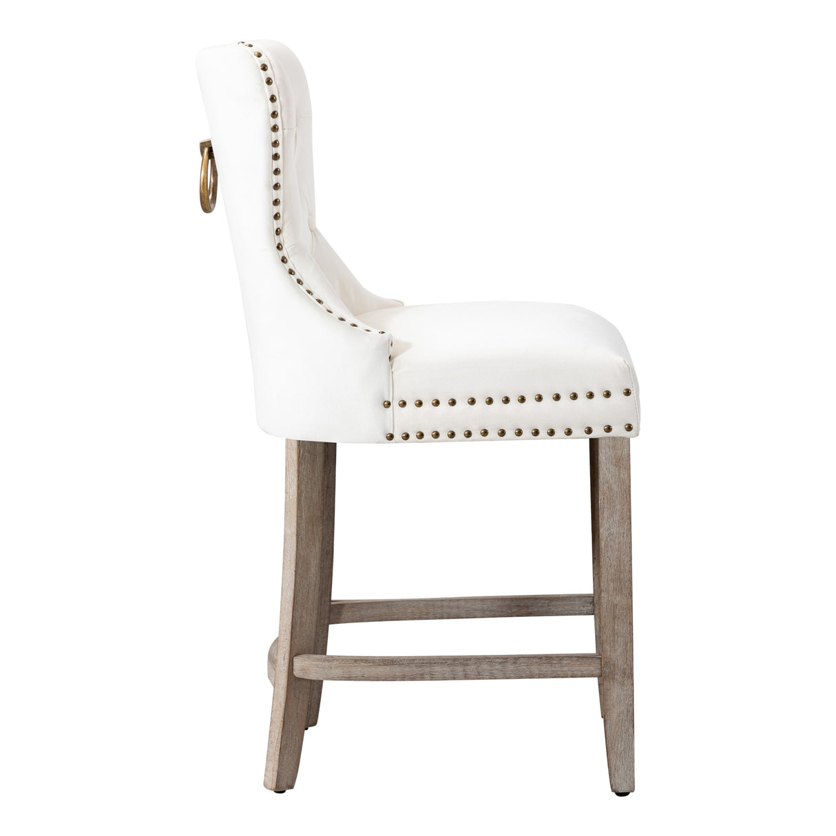Carter 24" Wingback Tufted Nailhead Counter Stool (Set of 2), Antique Grey Legs