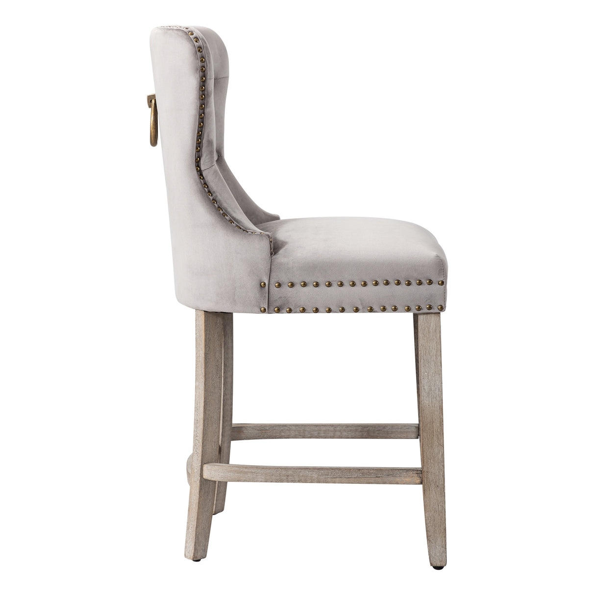Carter 24" Wingback Tufted Nailhead Counter Stool (Set of 2), Antique Grey Legs