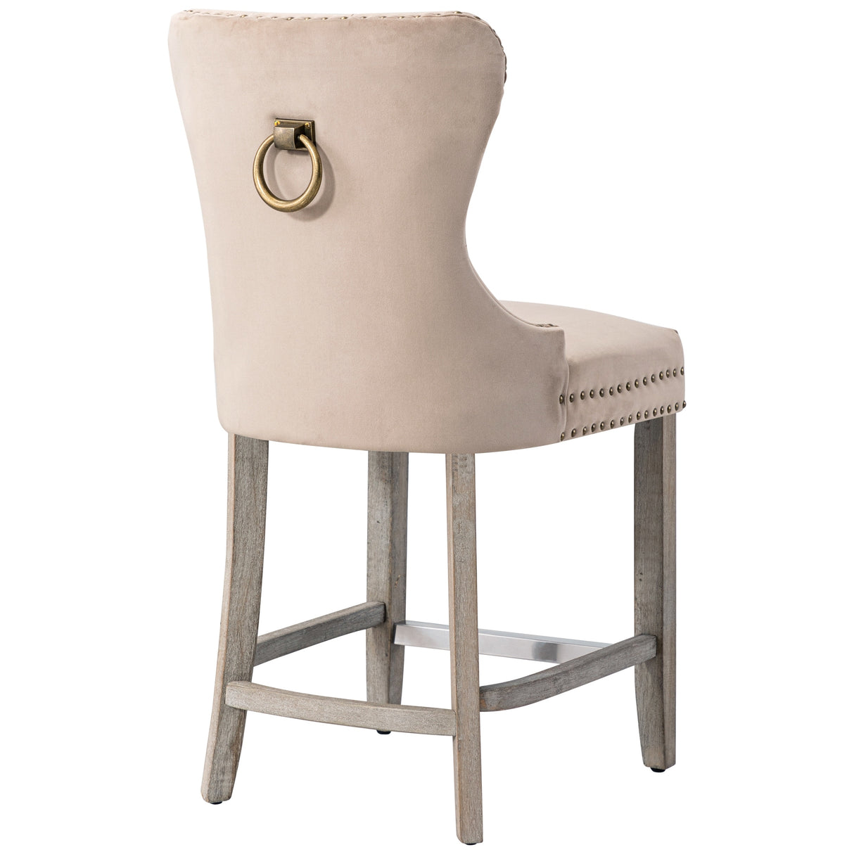 Carter 24" Wingback Tufted Nailhead Counter Stool (Set of 2), Antique Grey Legs