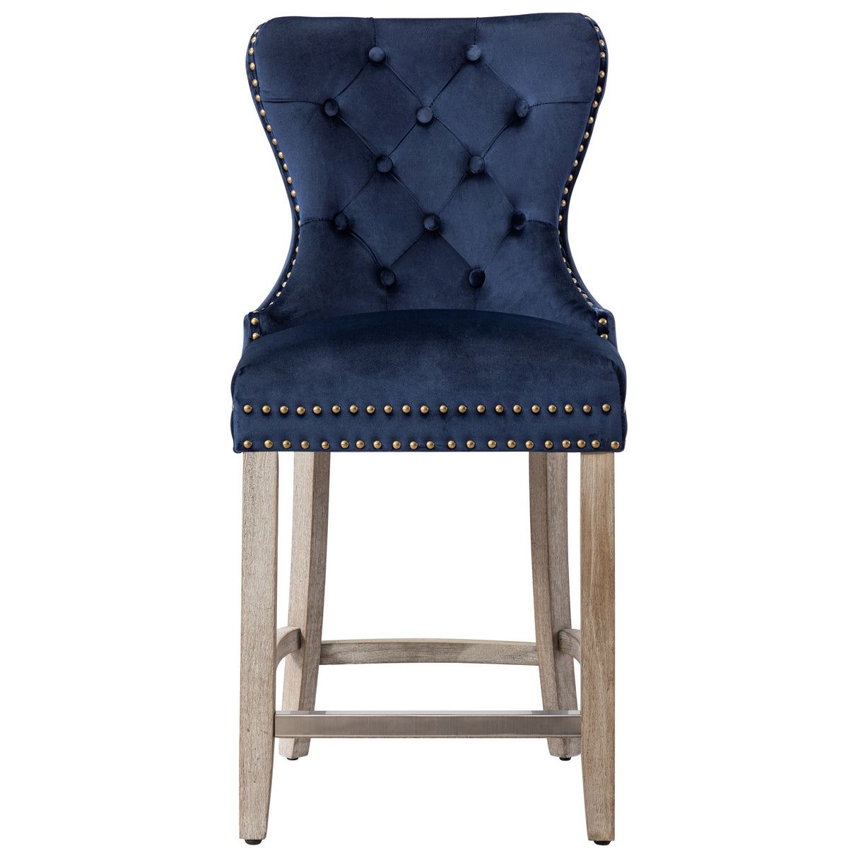 Carter 24" Wingback Tufted Nailhead Counter Stool (Set of 2), Antique Grey Legs