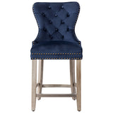 Carter 24" Wingback Tufted Nailhead Counter Stool (Set of 2), Antique Grey Legs