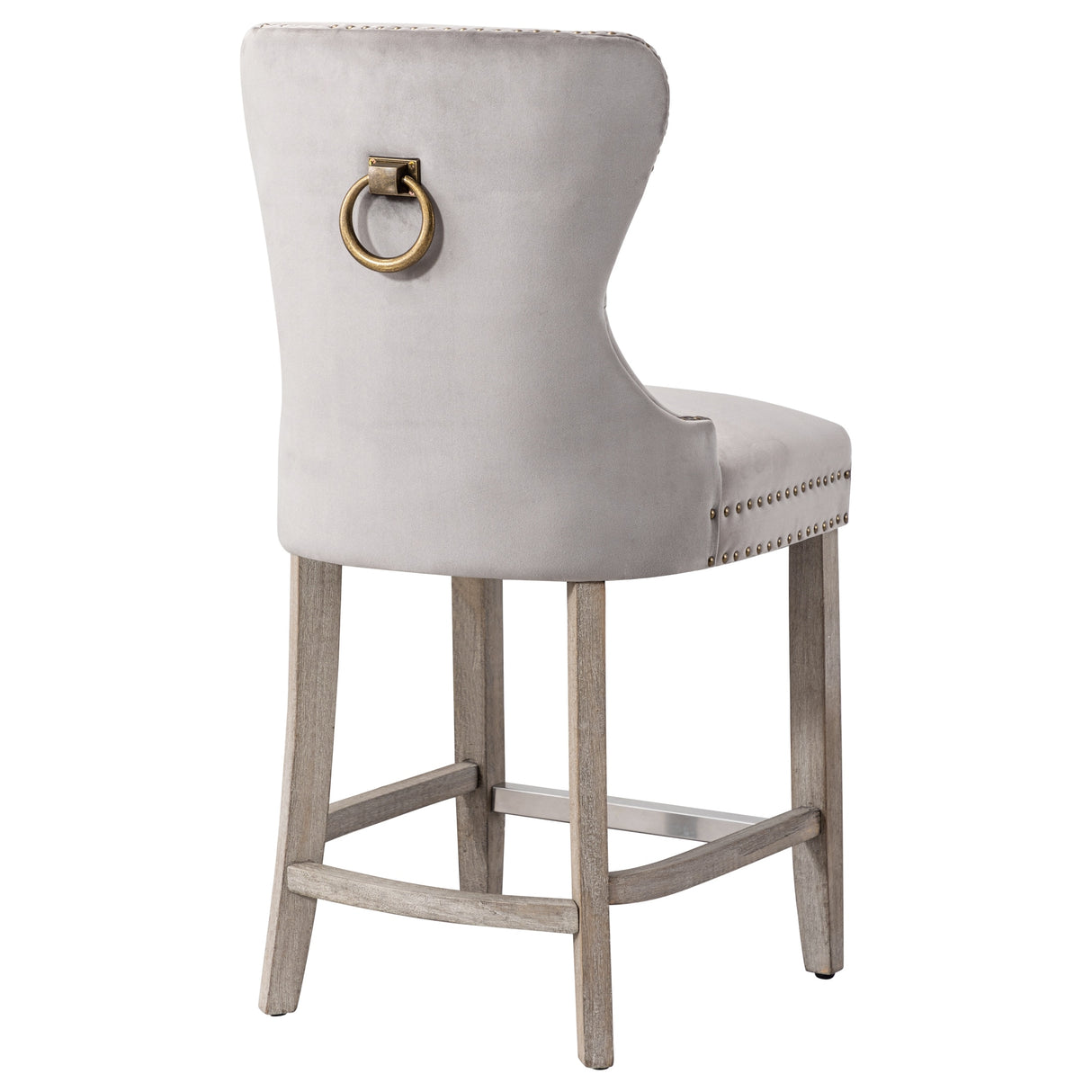 Carter 24" Wingback Tufted Nailhead Counter Stool (Set of 2), Antique Grey Legs