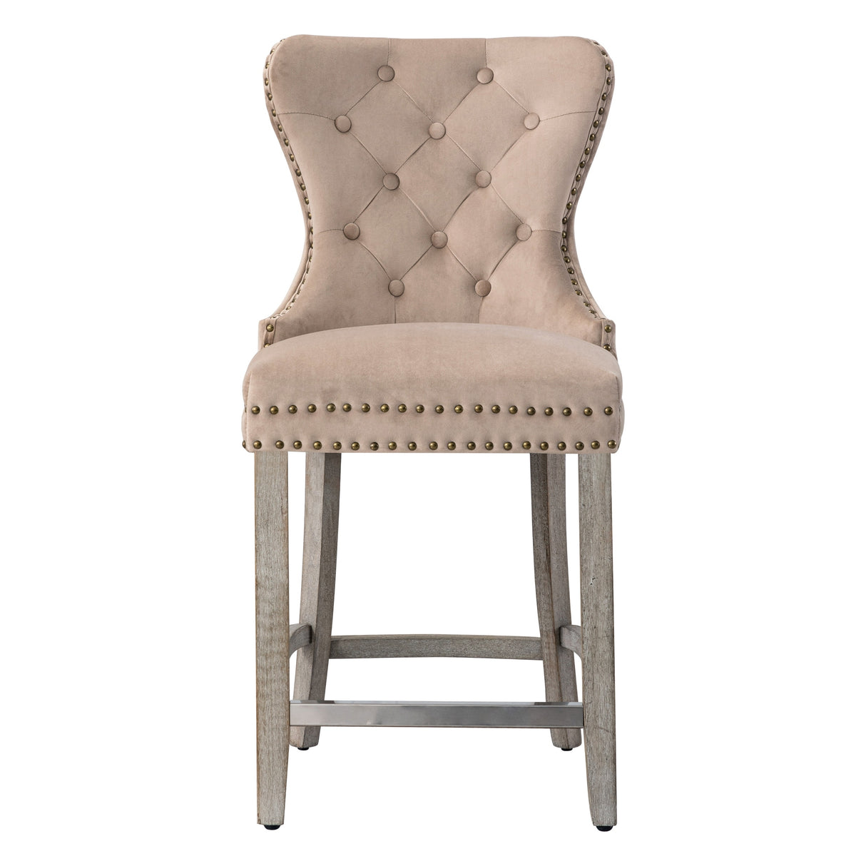 Carter 24" Wingback Tufted Nailhead Counter Stool (Set of 2), Antique Grey Legs
