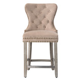 Carter 24" Wingback Tufted Nailhead Counter Stool (Set of 2), Antique Grey Legs