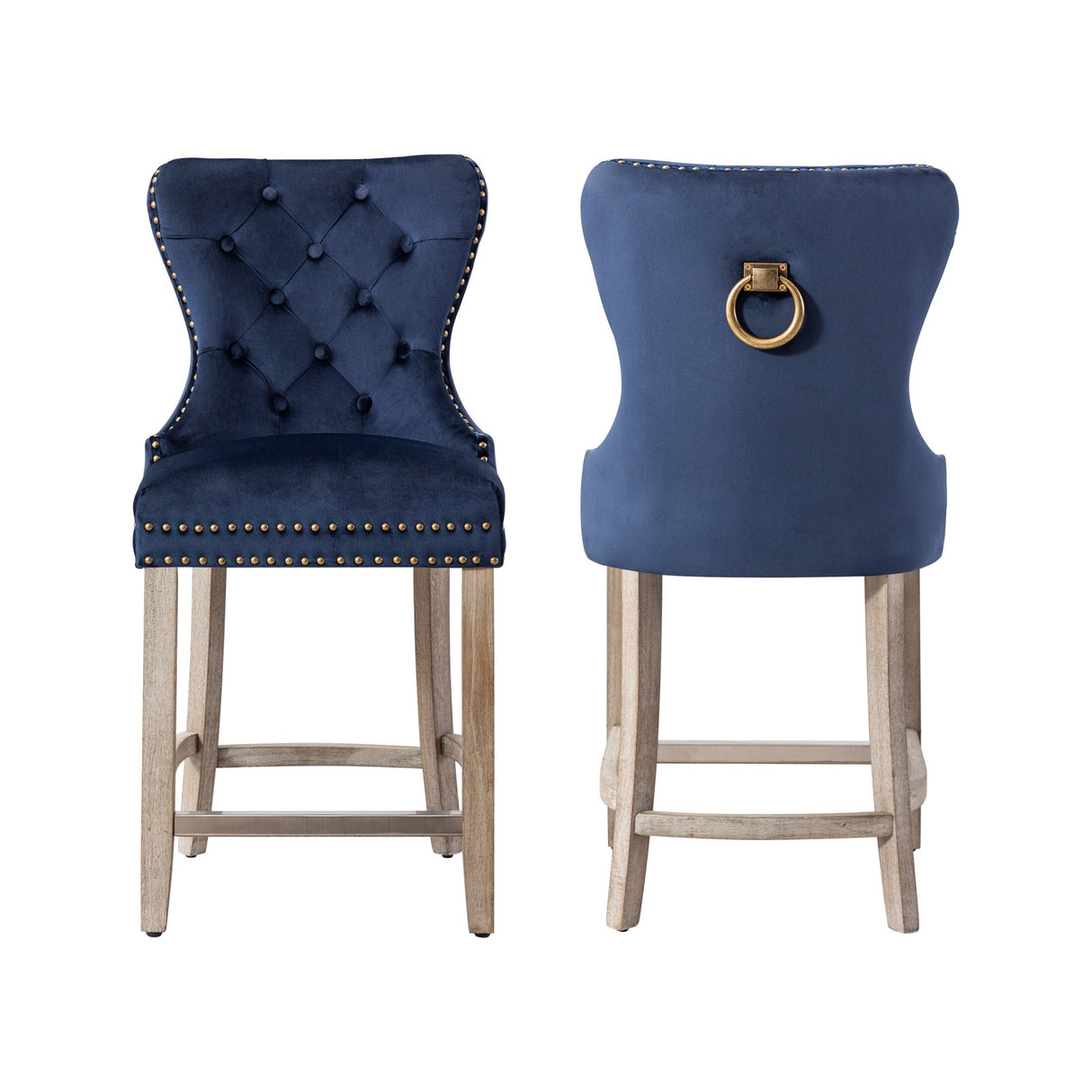 Carter 24" Wingback Tufted Nailhead Counter Stool (Set of 2), Antique Grey Legs