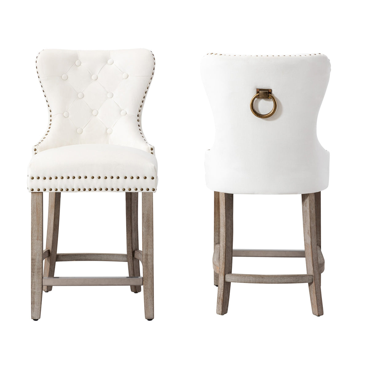 Carter 24" Wingback Tufted Nailhead Counter Stool (Set of 2), Antique Grey Legs