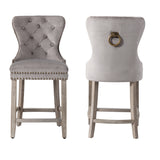 Carter 24" Wingback Tufted Nailhead Counter Stool (Set of 2), Antique Grey Legs