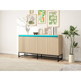 Carved 4 Door Sideboard with LED,Buffet Cabinet Storage Cabinet Modern Coffee Bar Cabinet With Adjustable Shelf
