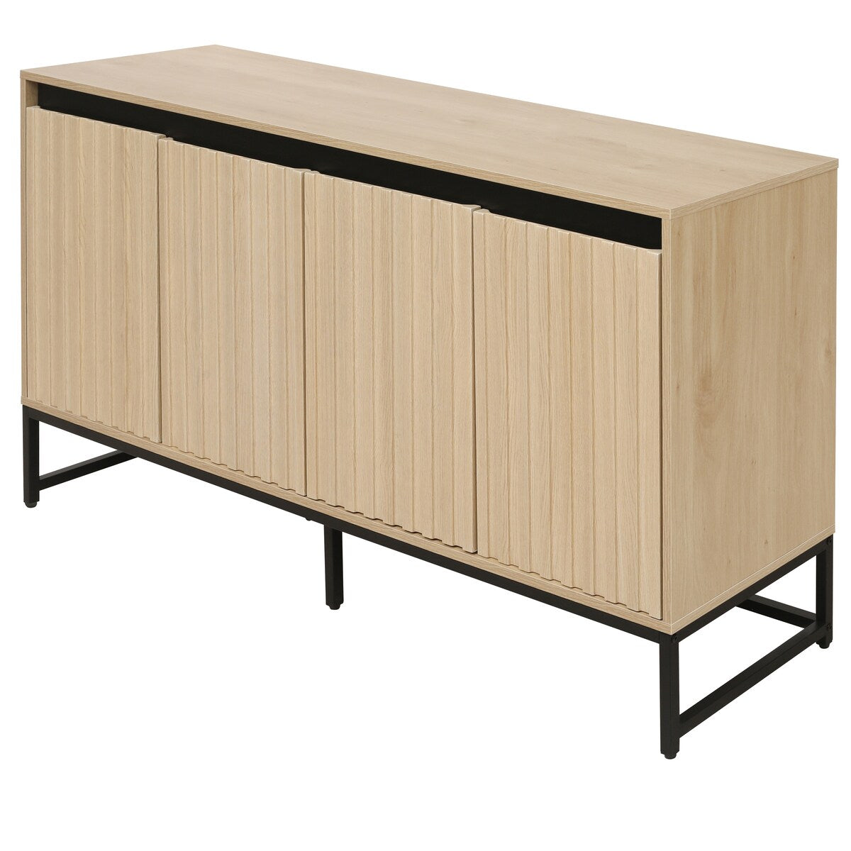 Carved 4 Door Sideboard with LED,Buffet Cabinet Storage Cabinet Modern Coffee Bar Cabinet With Adjustable Shelf