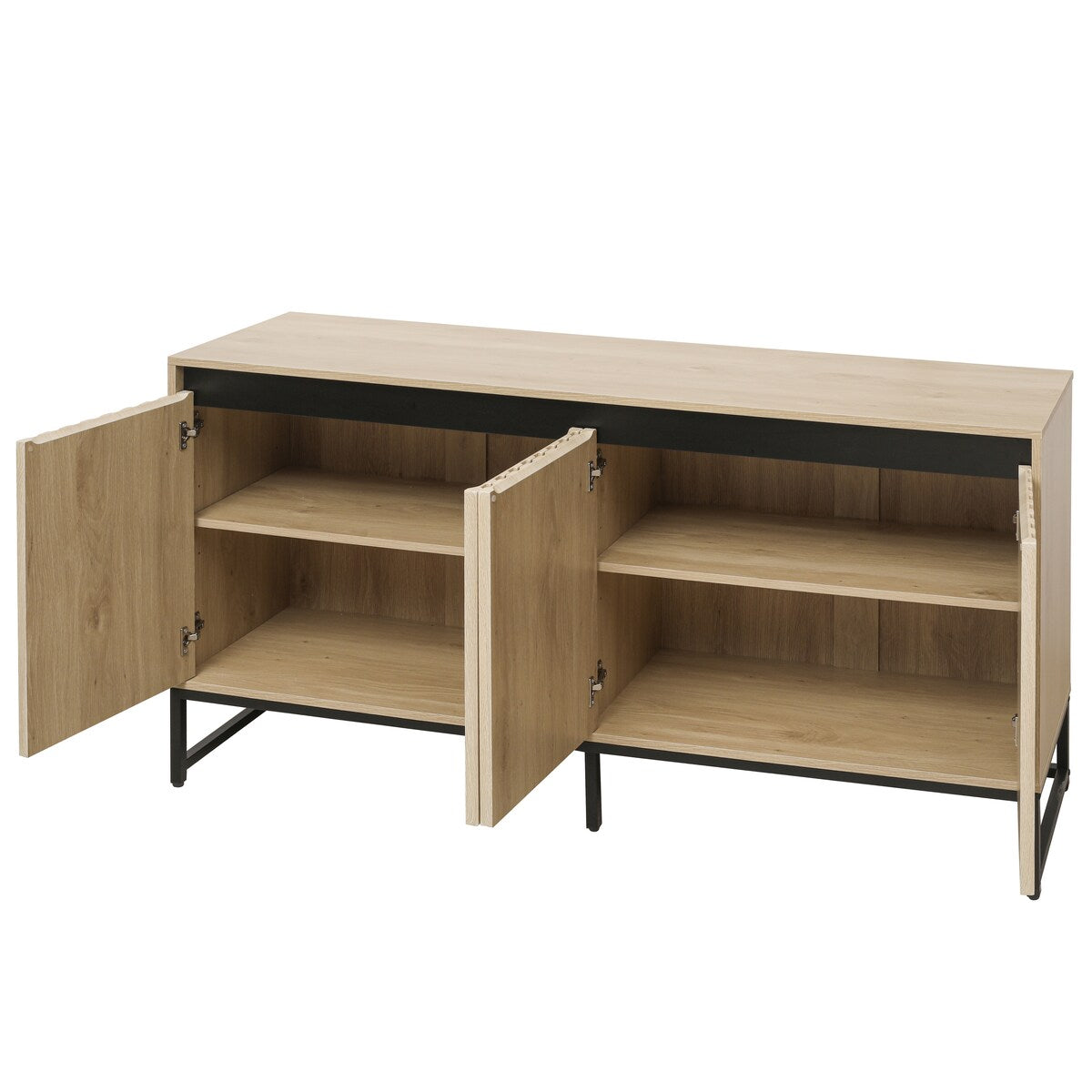 Carved 4 Door Sideboard with LED,Buffet Cabinet Storage Cabinet Modern Coffee Bar Cabinet With Adjustable Shelf