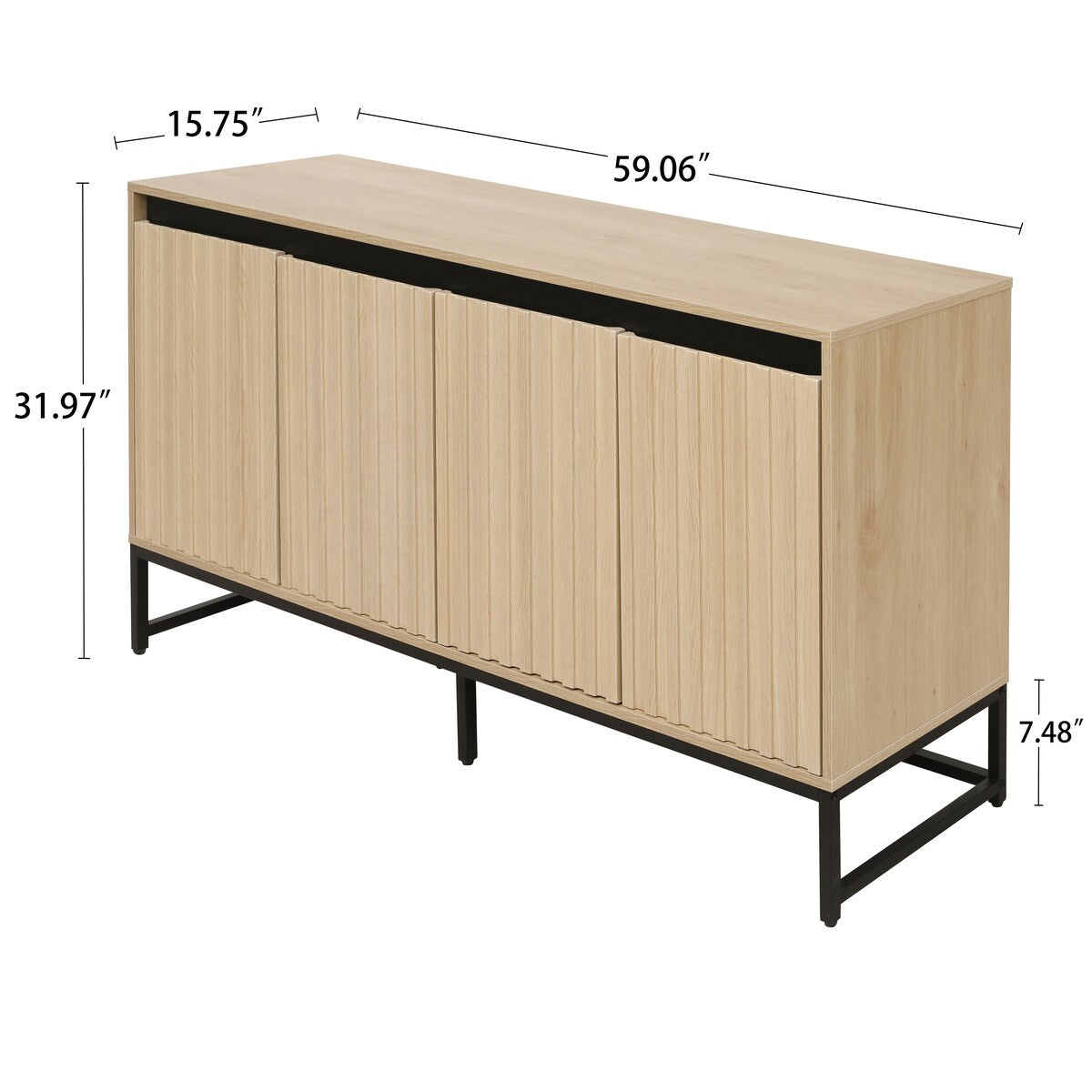 Carved 4 Door Sideboard with LED,Buffet Cabinet Storage Cabinet Modern Coffee Bar Cabinet With Adjustable Shelf