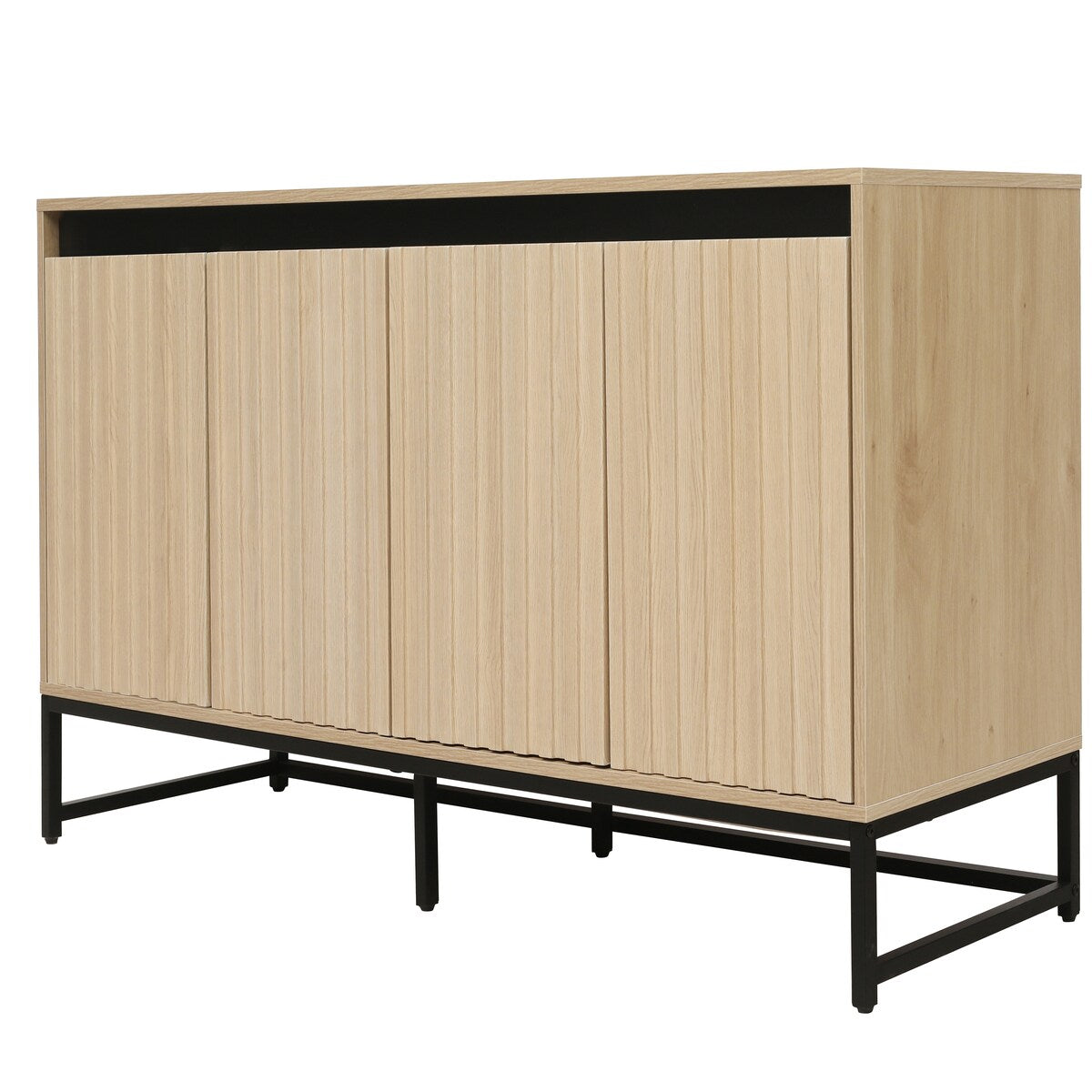 Carved 4 Door Sideboard with LED,Buffet Cabinet Storage Cabinet Modern Coffee Bar Cabinet With Adjustable Shelf