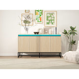 Carved 4 Door Sideboard with LED,Buffet Cabinet Storage Cabinet Modern Coffee Bar Cabinet With Adjustable Shelf