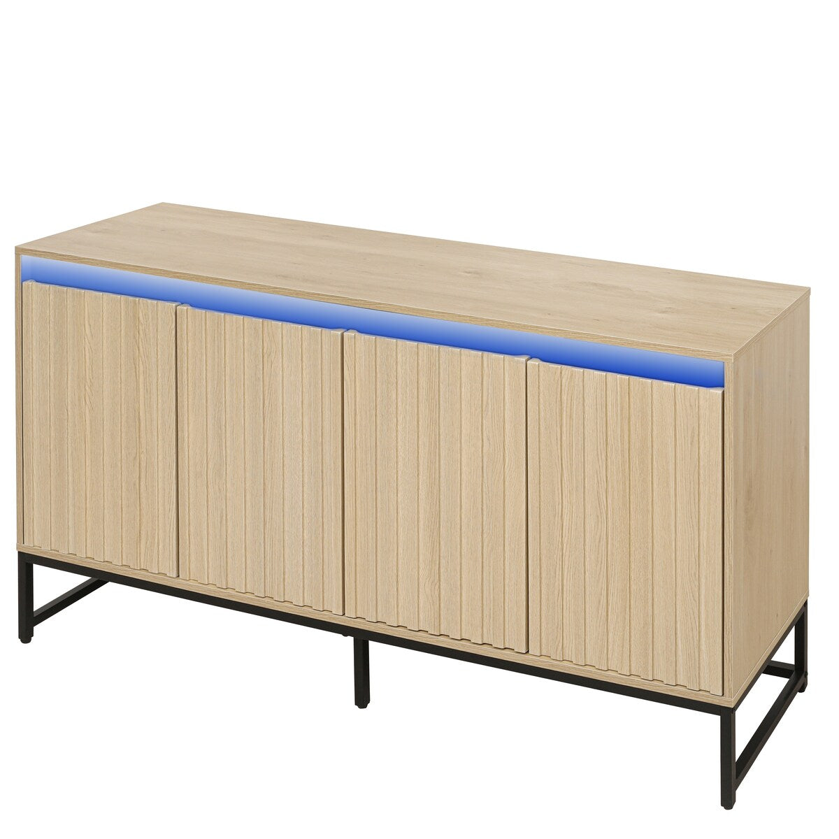 Carved 4 Door Sideboard with LED,Buffet Cabinet Storage Cabinet Modern Coffee Bar Cabinet With Adjustable Shelf