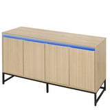 Carved 4 Door Sideboard with LED,Buffet Cabinet Storage Cabinet Modern Coffee Bar Cabinet With Adjustable Shelf