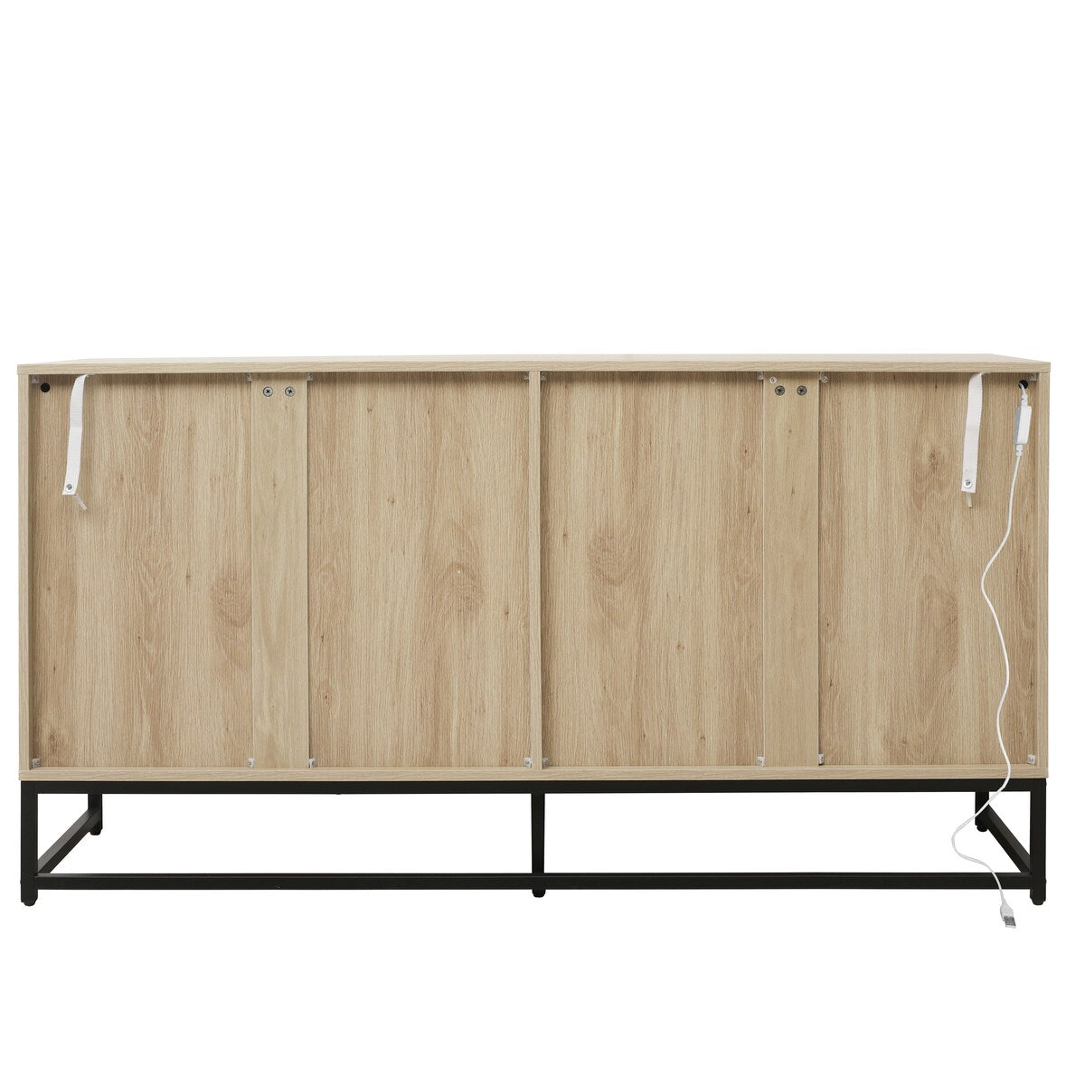 Carved 4 Door Sideboard with LED,Buffet Cabinet Storage Cabinet Modern Coffee Bar Cabinet With Adjustable Shelf