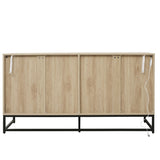Carved 4 Door Sideboard with LED,Buffet Cabinet Storage Cabinet Modern Coffee Bar Cabinet With Adjustable Shelf