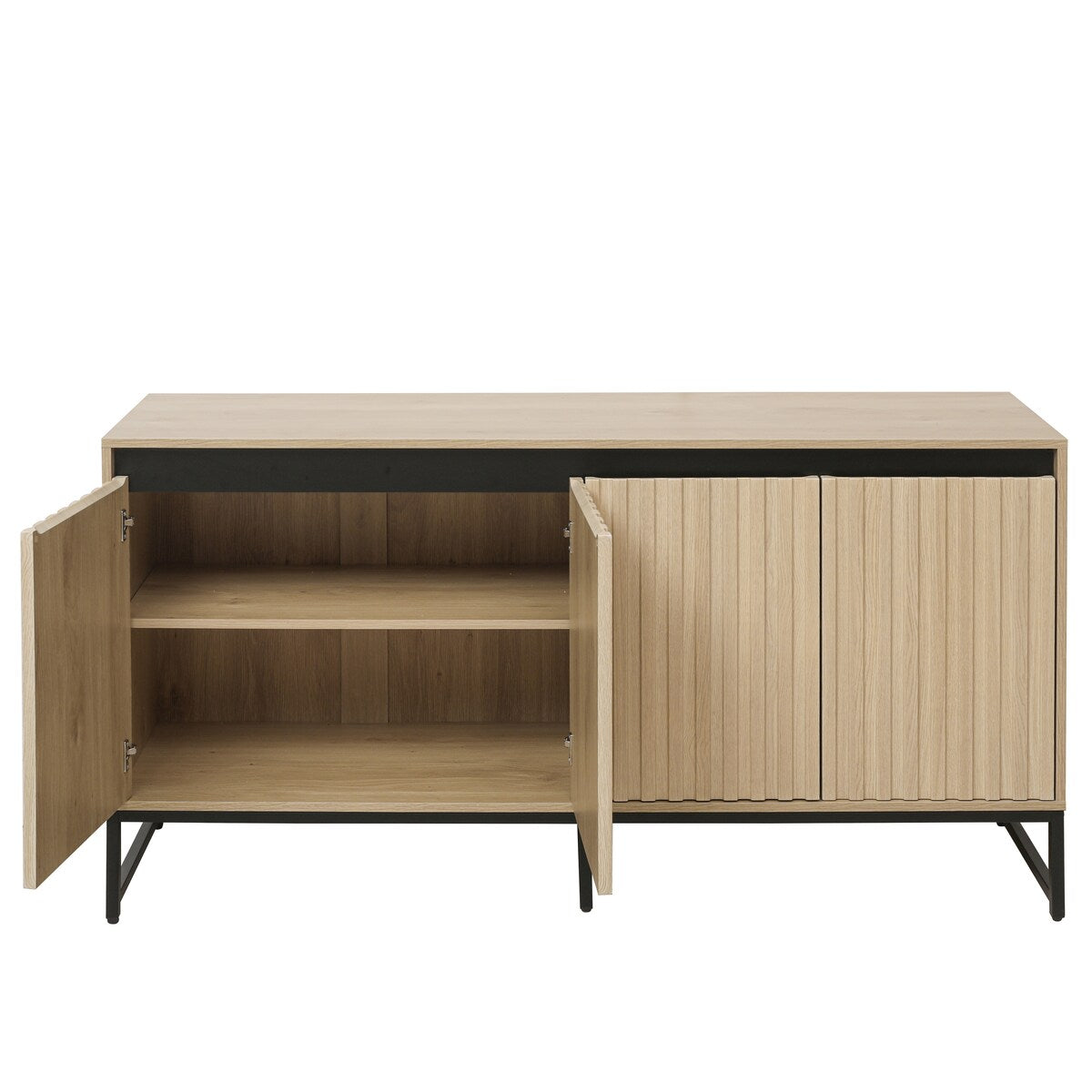 Carved 4 Door Sideboard with LED,Buffet Cabinet Storage Cabinet Modern Coffee Bar Cabinet With Adjustable Shelf