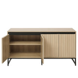 Carved 4 Door Sideboard with LED,Buffet Cabinet Storage Cabinet Modern Coffee Bar Cabinet With Adjustable Shelf