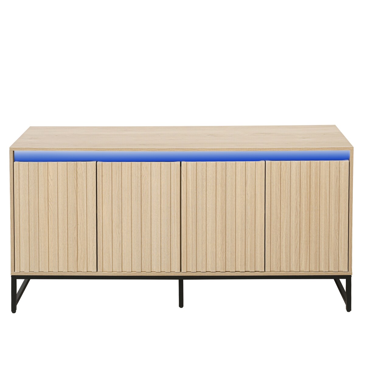 Carved 4 Door Sideboard with LED,Buffet Cabinet Storage Cabinet Modern Coffee Bar Cabinet With Adjustable Shelf